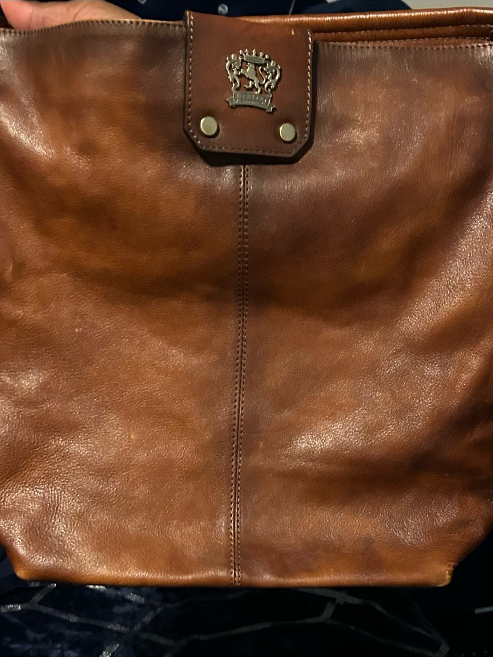 Pratesi Firenze Cognac Brown Genuine Leather Shoulder Bag with Crown Accent